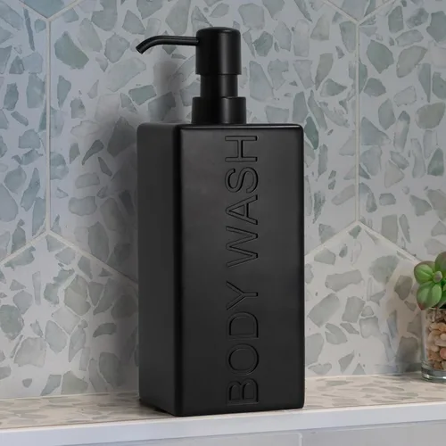 Vista 3 de dispensador rectangular de resina premium para cuarto de baño, para champú, acondicionador, loción corporal, diseño moderno recargable con bomba