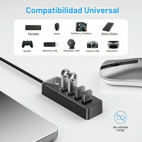 Vista 4 de GiGimundo Hub USB C de 4 puertos para laptop, adaptador multipuerto USB C a USB Hub transferencia de 5 Gbps, divisor USB C para laptop, MacBook Negro