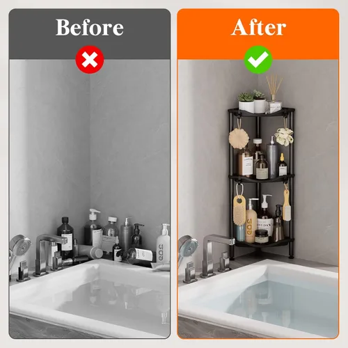 Vista 8 de Lifewit Estante de Ducha de 3 Niveles de Pie Esquinero, Estante Organizador de Baño de Plástico para Almacenamiento de Champú, Jabón Corporal, Negro