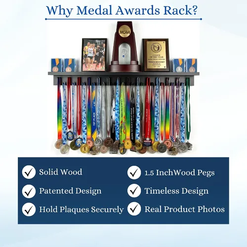 Vista 3 de Estante para premios de medallas de 3 pies para exhibición y estante para trofeos – Soporte para trofeos y medallas multideporte para exhibición