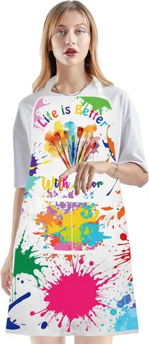 Vista 3 de VAMSII Delantal de artista Life Is Better con regalo de color para pintor, regalo para amantes del arte