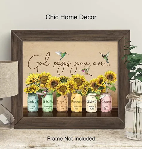 Vista 3 de Dios dice que eres arte de pared – Afirmaciones cristianas – Regalos de aliento religioso para mujeres – Inspirador, Salmos, versículos