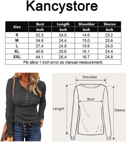 Vista 4 de Kancystore - Blusas de manga larga para mujer, con cuello en V y botones