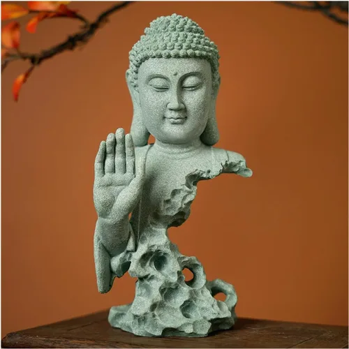 Vista 9 de livelyfish Estatua de Buda meditante, pecera, estatuas de Buda zen, figuras de pensador de piedra arenisca para acuario, jardín, decoración