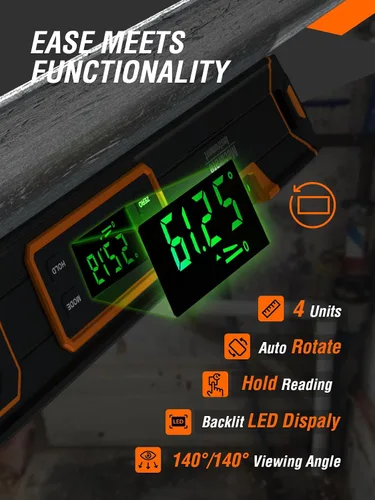 Vista 3 de Mecurate Nivel Digital de 15.7'' con Pantalla LCD, Nivel de Torpedo Digital Magnético de Ángulo 360°, Transportador de Burbuja de Nivel Vertical