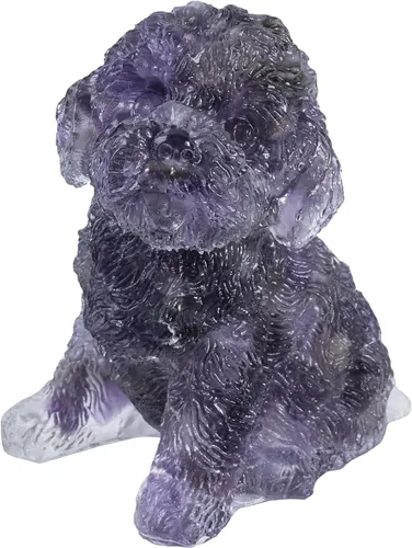 Vista 2 de SUNYIK Paquete de 2 estatuas de cristal de resina para perro, estatua de animales de piedra curativa, decoración de hogar y oficina para mediación