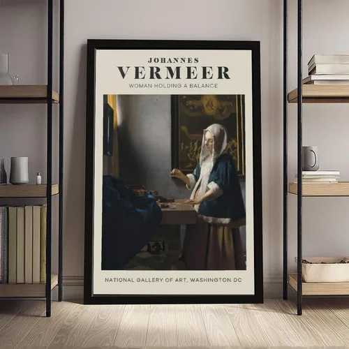Vista 4 de SHIZL Johannnes Vermeer Woman Holding A Balance Mid Canvas Poster Wall Art Decor Print Picture Paintings for Living Room Bedroom Decoration Black