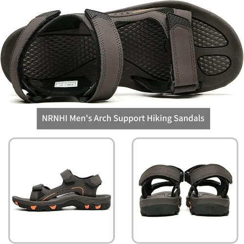 Vista 4 de NRNHI Chanclas de playa para hombre, soporte de arco, informales, antideslizantes, atléticas, para caminar, senderismo, sandalias de cuero