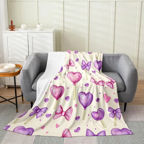 Vista 27 de Erosebridal Manta de franela con nudo de lazo para niñas, 40 x 50 pulgadas, diseño de rayas de diamante, para sofá cama y cama de vellón para niños