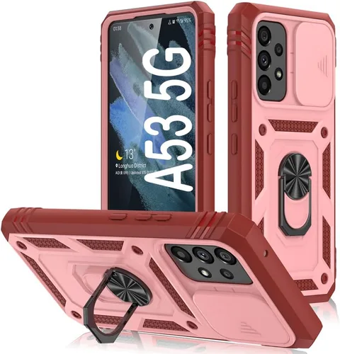 Vista 100 de PASNEW Funda militar para iPhone 13 Pro Max, cubierta de cámara deslizante y soporte de anillo de metal de 360°, carcasa rígida multicapa resistente