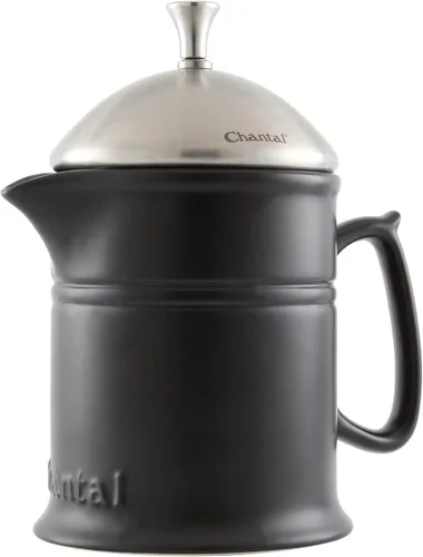 Vista 5 de Chantal Prensa francesa de gres con émbolo y tapa de acero inoxidable, capacidad de 16 onzas, negro mate Mate negro