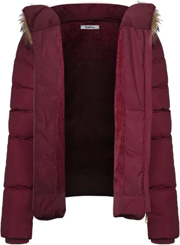 Vista 4 de BodiLove Chaqueta acolchada con capucha de piel para mujer con forro polar con cremallera