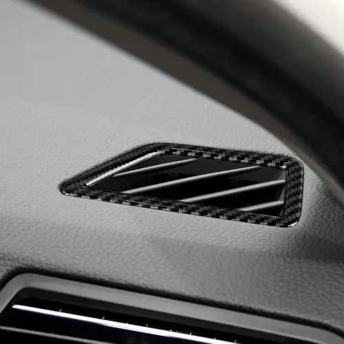 Vista 5 de 2 piezas de calcomanías para rejilla de aire del salpicadero, estilo carbono, de ABS, para ajuste en las rejillas de aire acondicionado, para BMW