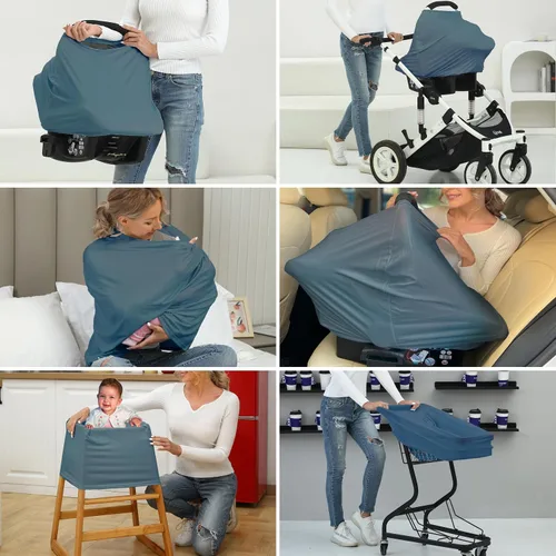 Vista 7 de Funda de asiento de automóvil transpirable para bebés – Funda de lactancia de rayón suave multiusos para lactancia materna, toldo de asiento