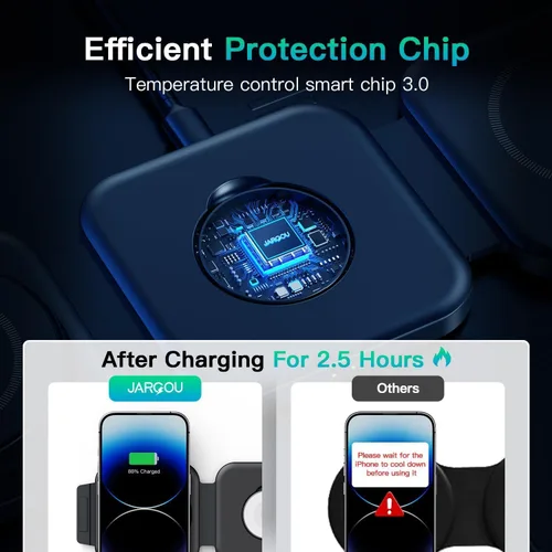 Vista 5 de Esenciales de viaje para cargador de Apple Watch, estación de carga 3 en 1 para dispositivos Apple, estación de carga inalámbrica plegable