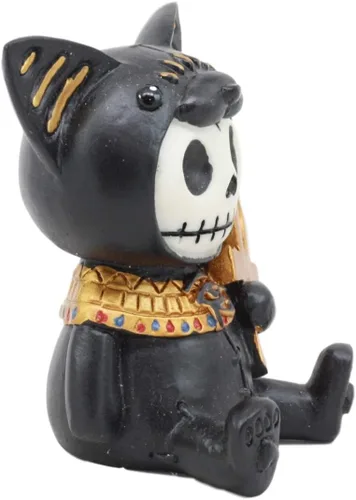 Vista 2 de Ebros - Figura pequeña de 2.75 pulgadas de alto con huesos peludos egipcios de gato felino, diosa Bastet sosteniendo Ankh, estatua de dioses
