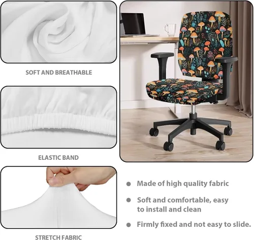 Vista 6 de Funda protectora elástica para silla de oficina con diseño de hongos artísticos, funda giratoria elástica para silla de escritorio, adecuada