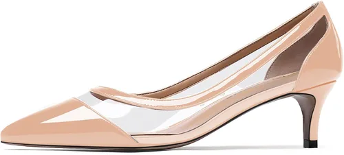 Vista 2 de WAYDERNS Zapatos de tacón bajo para mujer, patente transparente transparente de PVC sólido gatito, zapatos de tacón bajo de 2 pulgadas