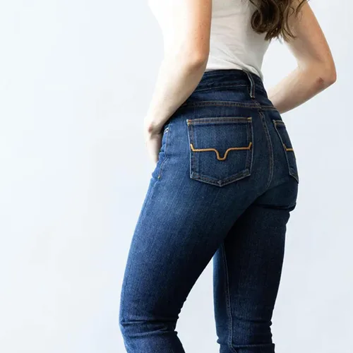 Vista 5 de Kimes Ranch Jennifer - Jeans de tiro ultra alto para mujer, color azul oscuro lavado