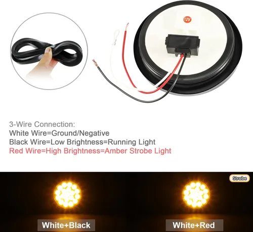 Vista 4 de Partsam 2 luces estroboscópicas redondas ámbar de 4 pulgadas, 19 diodos LED con arandela de goma, 3 clavijas, color ámbar, 4 pulgadas, redondas