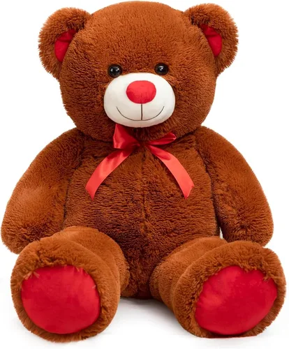 Vista 15 de Enorme Oso de Peluche Animal de Peluche Oso de Peluche Gigante con Lazo de Cinta Roja Juguete de Peluche de Día Regalo para Novia y Niños 36 Beige