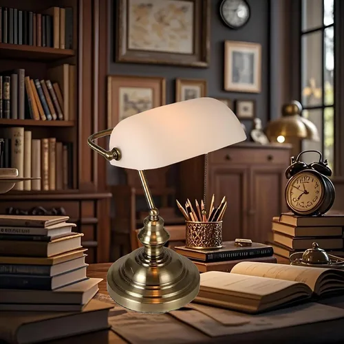 Vista 7 de Bankers - Lámpara de escritorio con interruptor de cadena, lámparas de escritorio con pantalla de vidrio verde, lámpara tradicional de biblioteca