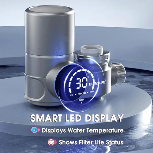 Vista 2 de Combo EUROLIFE - Filtro de agua para montaje en grifo EL-LS-A13, filtro de agua LED para fregadero con luz UV e indicador de vida del filtro