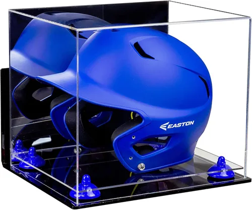 Vista 134 de Better Display Cases Vitrina acrílica para casco de bateo de béisbol con espejo, elevadores rosados, montaje en pared y base de espejo (V22/A012)