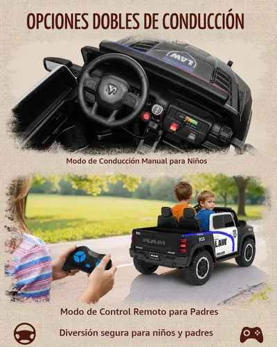 Vista 4 de First Ride On RAM 1500 RHO 24V - Coche de policía de 2 plazas para niños Negro