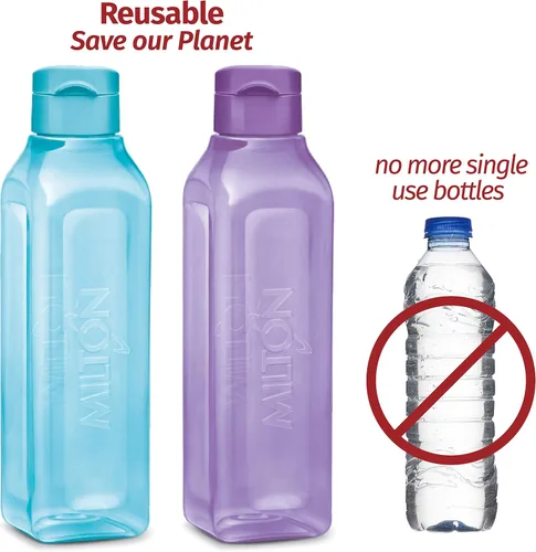 Vista 4 de MILTON Botella de agua deportiva cuadrada para jugos, 4 unidades, 17 onzas, ideal para jugos, batidos de leche, de plástico, botella de bebida