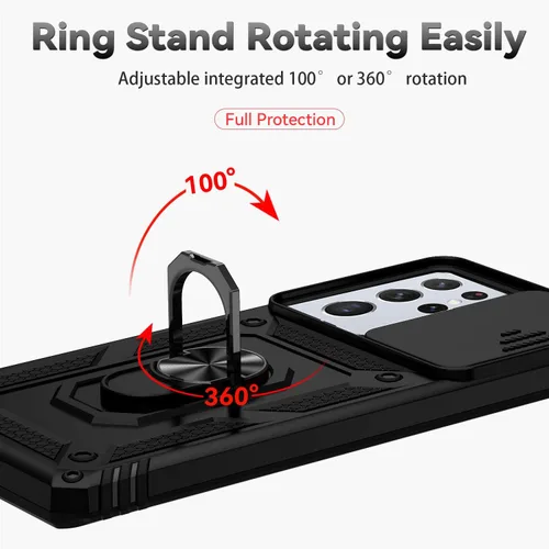 Vista 6 de Funda para Samsung Galaxy S21 Ultra con cubierta para lente de cámara, protector de pantalla HD, prueba de caídas de grado militar, soporte