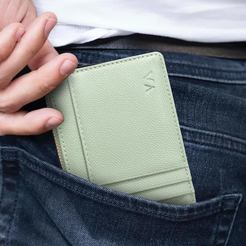 Vista 65 de Tarjetero delgado con bloqueo RFID, billetera de bolsillo pequeño, con cremallera Keychian para monedero, monedero y tarjetero para mujeres y hombres