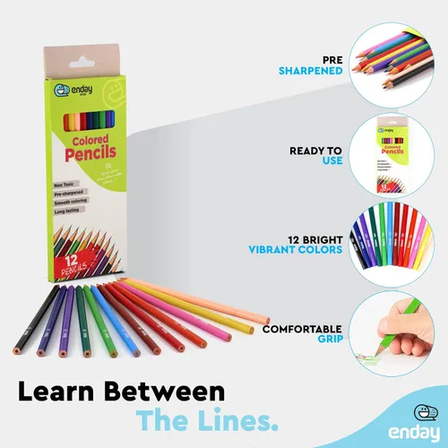 Vista 3 de Enday Lápices de colores, 12 unidades, lápices de colores preafilados para niños y adultos, suministros de arte y escuela para dibujar, paquete