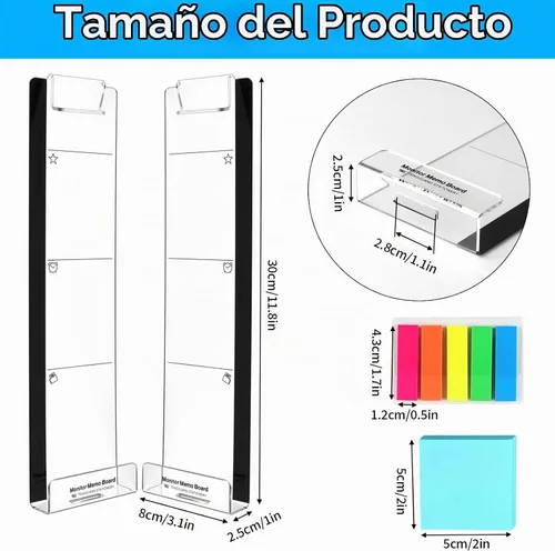 Vista 2 de Tabla de notas adhesivas para monitor, 2 piezas, soporte multifunción para notas adhesivas para pantalla de computadora, tabla de notas adhesivas