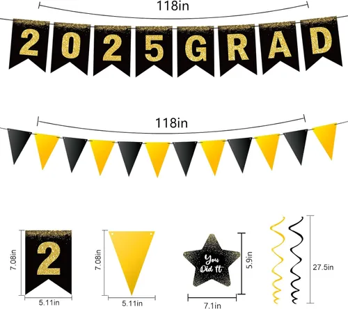 Vista 5 de 34 piezas de decoraciones de graduación 2025 premontadas espirales colgantes 2025, pancarta de graduación para fiesta de graduación de clase de 2025
