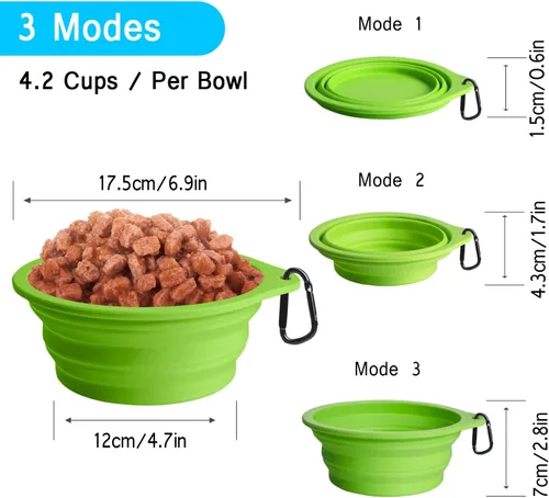 Vista 4 de PetBonus 2-Pack Silicone Collapsible Dog Bowls and Dog Collar Safety Clip