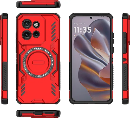 Vista 79 de Funda compatible con Motorola Edge 50, compatible con carga inalámbrica MagSafe [PC + TPU] 2 en 1 funda magnética protectora anticaída para Rojo