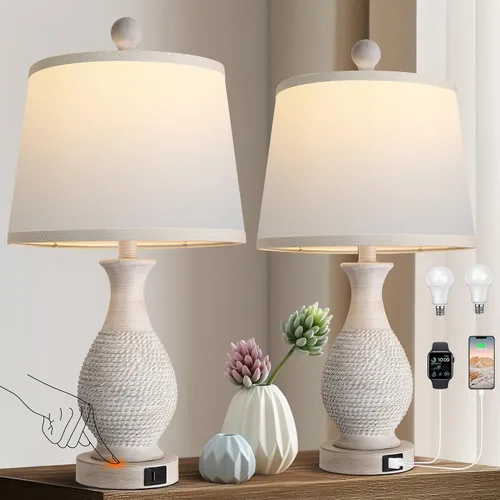 Vista 12 de PARTPHONER Juego de 2 lámparas de mesa, lámpara táctil de mesita de noche con puertos de carga USB C+A, lámpara de mesa auxiliar con pantalla