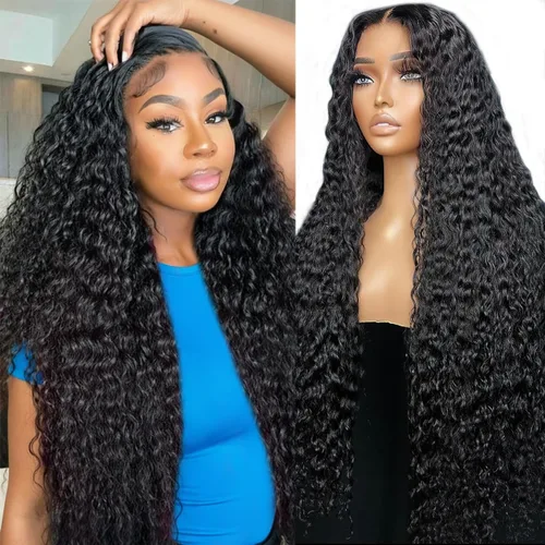 Vista 13 de Pelucas de cabello humano ondulado profundo de 13 x 6 pulgadas, pelucas de cabello humano prearrancado HD con encaje frontal, densidad del 200%, sin