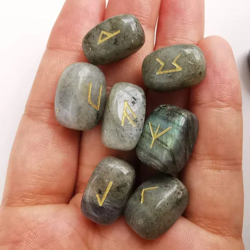 Vista 3 de Juego de piedras naturales de runa, pulido grabado del alfabeto de anciano con letras mágicas para meditación, adivinación, curación de chakras