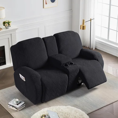 Vista 7 de Ruaozz - Fundas elásticas para sofá reclinable con consola de 4 piezas, con bolsillos, fundas de jacquard para sofá reclinable, protectores