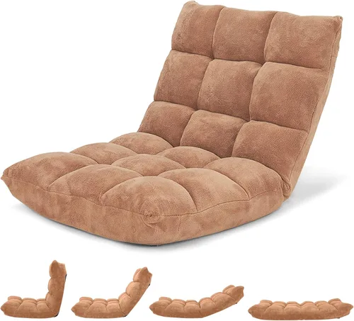 Vista 19 de Giantex Silla plegable de suelo con soporte para el respaldo, 14 posiciones ajustables, cama acolchada, sillón reclinable, sillas de video para Negro