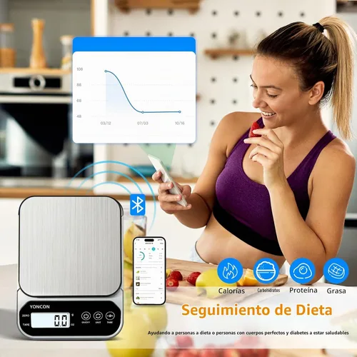 Vista 2 de Báscula digital inteligente para alimentos, pesa gramos y onzas, báscula de cocina de 3 kg/0.1 g para perder peso, cocinar, hornear, súper precisa