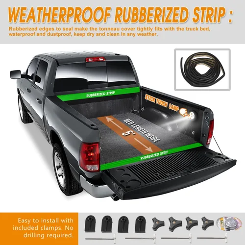 Vista 2 de PM PERFORMOTOR Cubierta ajustable suave de tres pliegues para caja de maletero de camioneta, negro, PM-TC-T-049