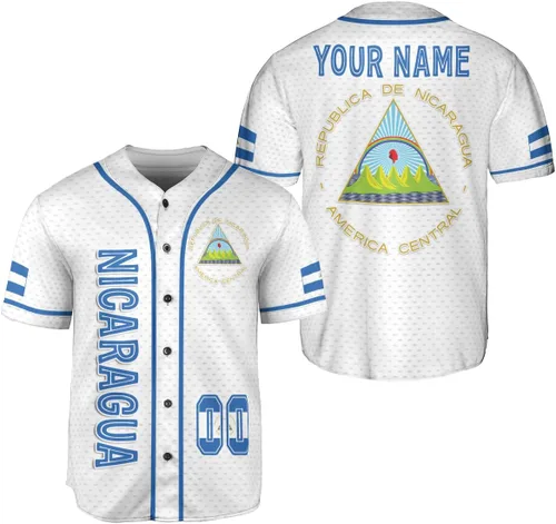 Vista 17 de Camiseta de béisbol de Nicaragua personalizada, camiseta de béisbol de Nicaragua personalizada para hombres y mujeres, camisas nicaragüenses