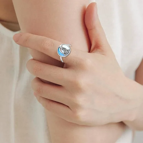 Vista 3 de POPKIMI Anillos de lobo de plata de ley de ópalo para mujer, joyería de lobo de ópalo, luna, lobo, regalos de lobo aullador, joyería para amantes