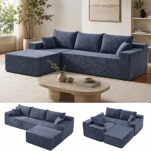 Vista 13 de Sofá modular modular en forma de L de 115 pulgadas con diván, sofá deshuesado con asiento profundo y otomana extraíble, cómodo sofá nube de pana
