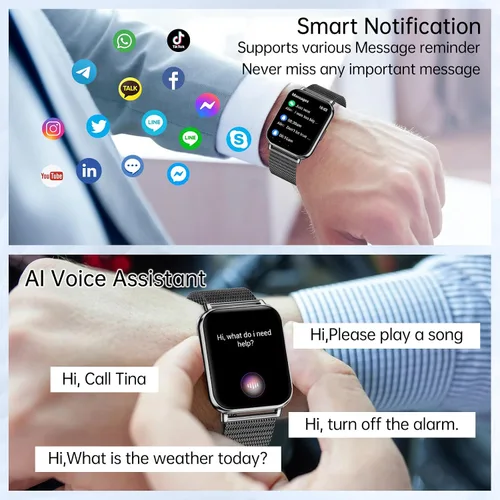 Vista 8 de Relojes inteligentes para mujer, reloj HD de 1.83 pulgadas y 1.85 pulgadas con llamadas y mensajes/frecuencia cardíaca/sueño/ciclo femenino, reloj