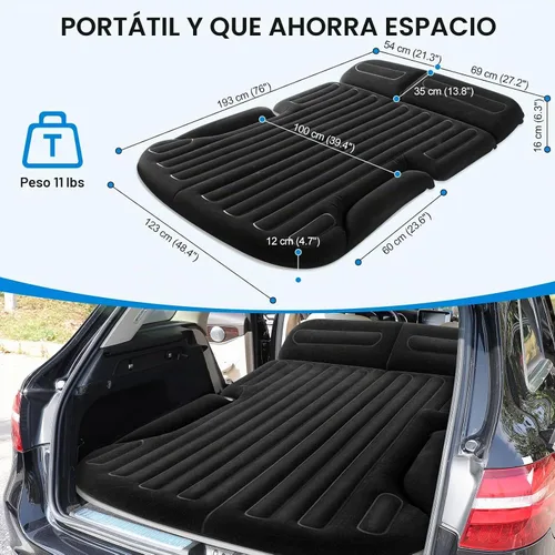 Vista 2 de Colchón de aire SUV grueso de doble cara flocado colchón de coche con bomba Negro