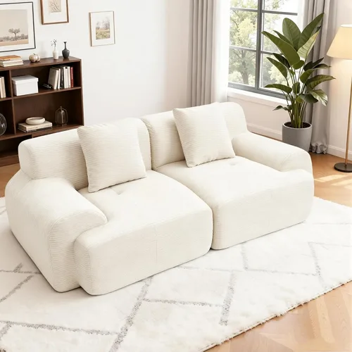Vista 22 de Sofá Seccional Modular Cloud de 120", Sofá Sin Estructura, Sofás Tapizados en Forma de L con Asiento Profundo, Sofás de Pana Modernos y Acogedores